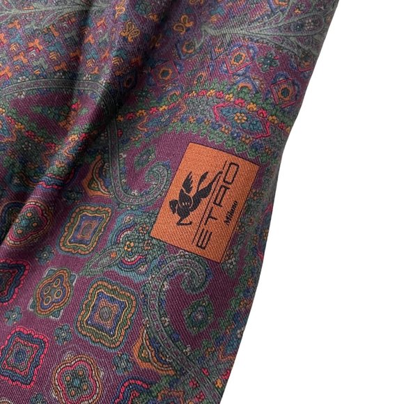 Etro Milano Burgundy Multicolor Paisley Wool Blend Large Scarf - Picture 4 of 6